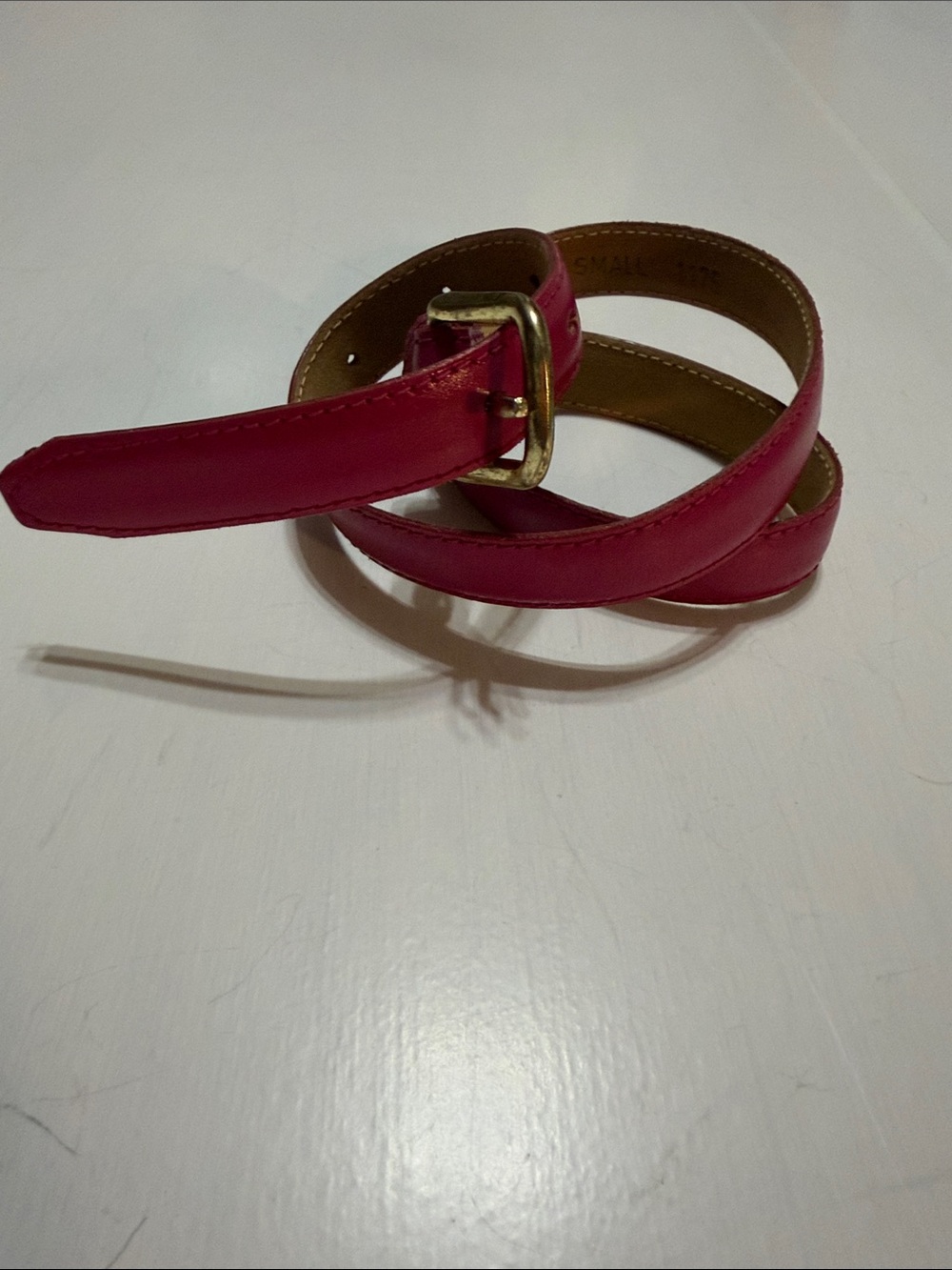 Women’s Slim Pink Leather Belt with Gold Buckle S